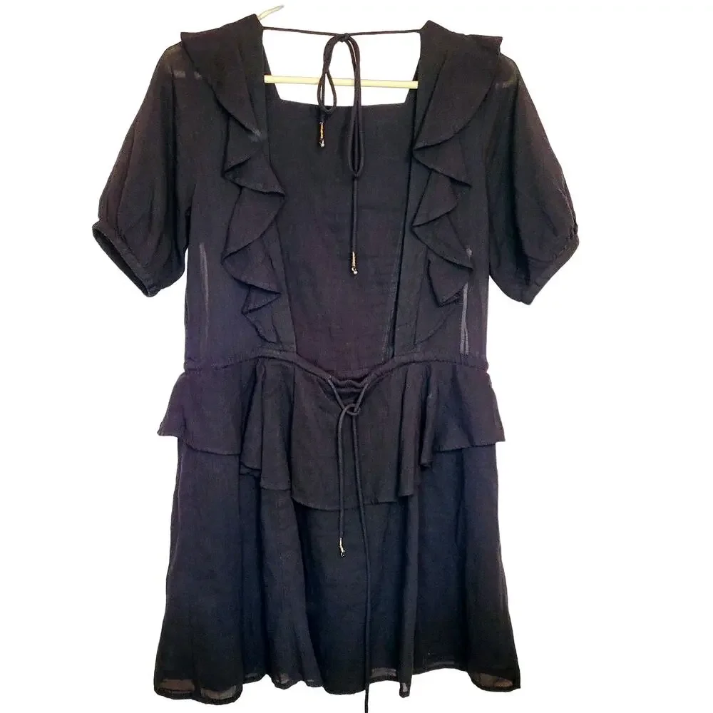 Free people In the Mood for Love ruffle backless black dress Size Sm Whimsigoth